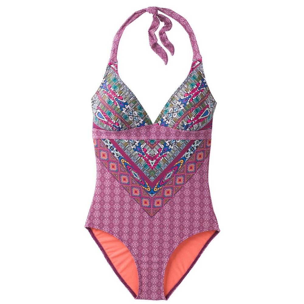 Prana Lahari One Piece Halter Swimsuit Colorful Tribal Boho Womens Medium